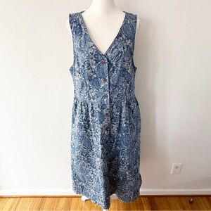 Vintage Woman 90s Paisley Button Down Midi Dress Size 12P Country Western Casual